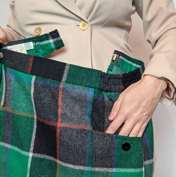 Vintage High Waisted Wool Plaid Longline Skirt - Picture 4 of 9